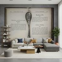 Victorian kitchen style Culinary Antiques wallpaper mural for dining.