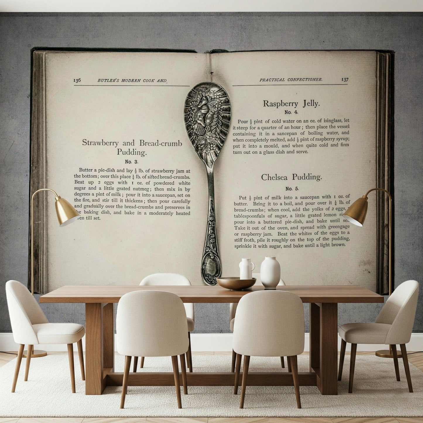Embossed berry spoon detail on Culinary Antiques wall mural.