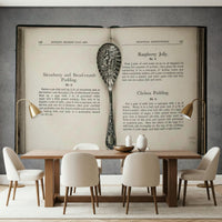 Embossed berry spoon detail on Culinary Antiques wall mural.