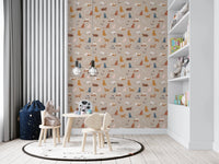 Animal print wallpaper with curious cat figure layout, GD8491