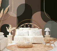 An angled shot of a wall with abstract, wavy wallpaper

