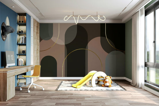 Curved Elegance in Neutral Tones Wall Mural in a living room 
GD4030


