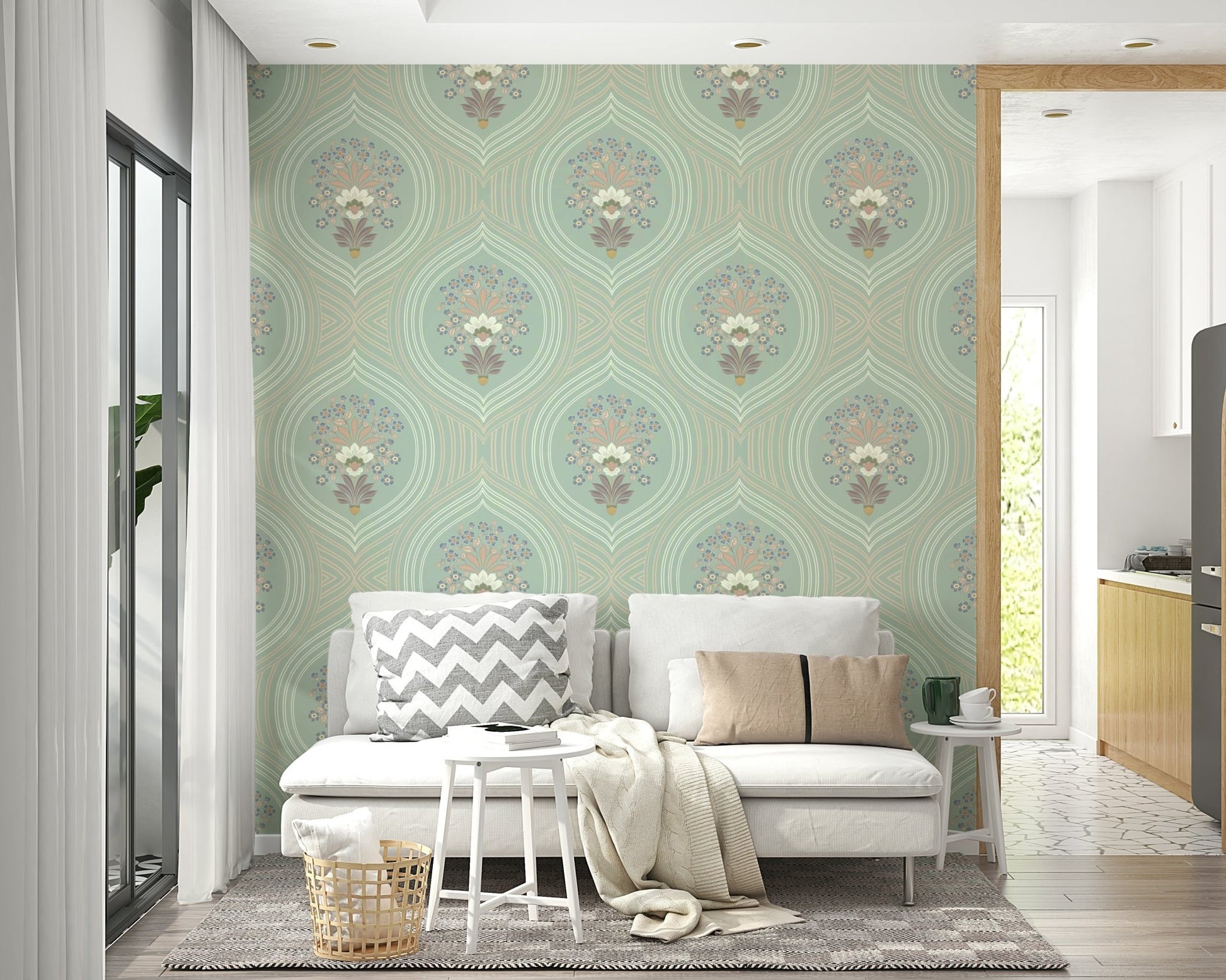 Living room accent with subtle floral pattern

