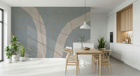 A contemplative fluid design wallpaper mural for a feature wall.