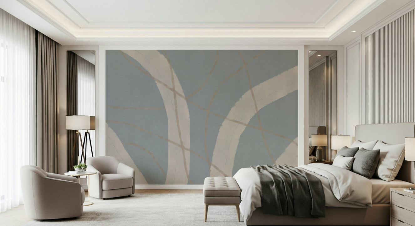 A beautiful abstract curved stroke wallpaper mural for a modern home.