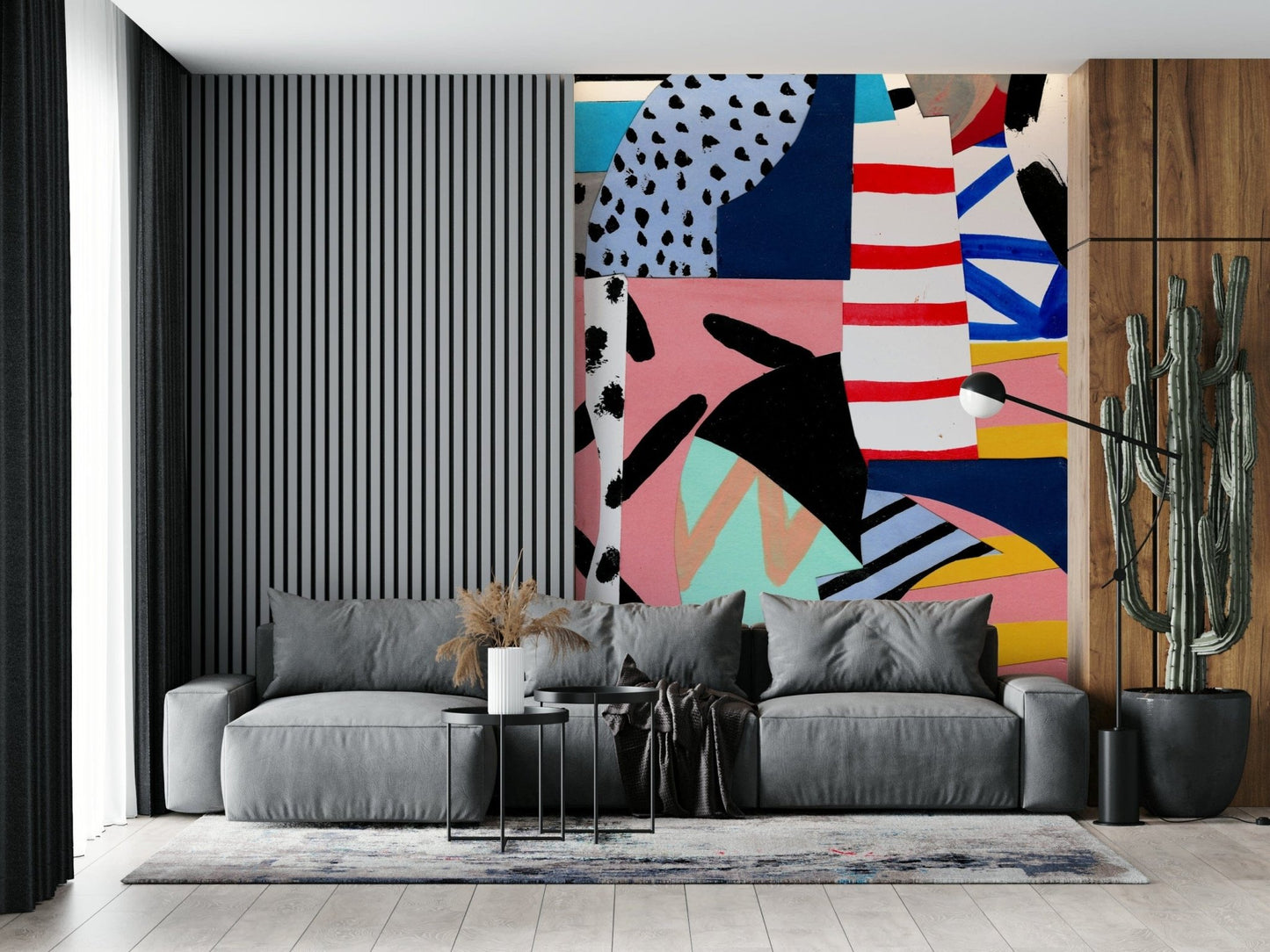 A calming abstract design wallpaper mural that defines a space.
