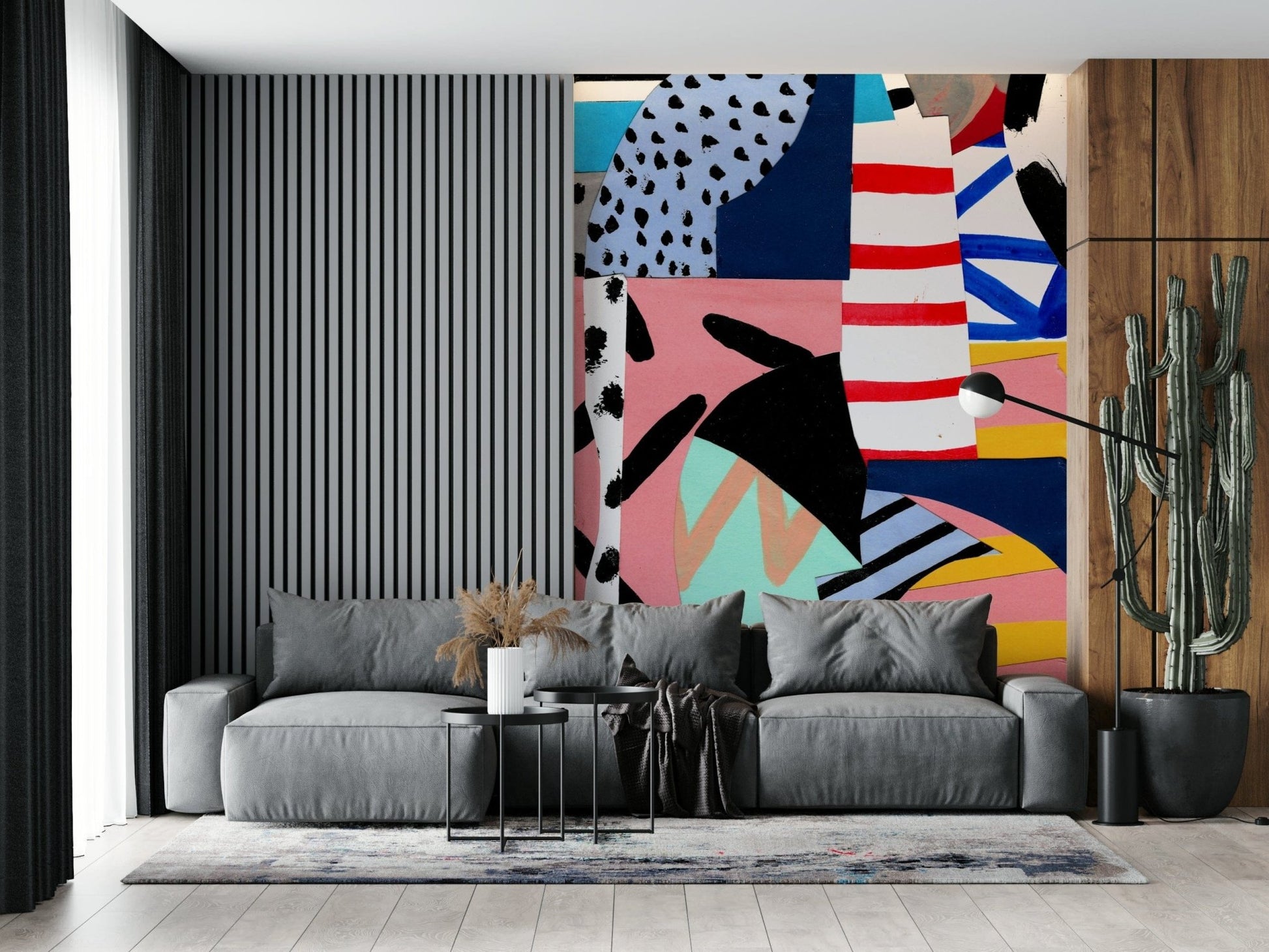 A calming abstract design wallpaper mural that defines a space.