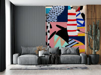 A calming abstract design wallpaper mural that defines a space.