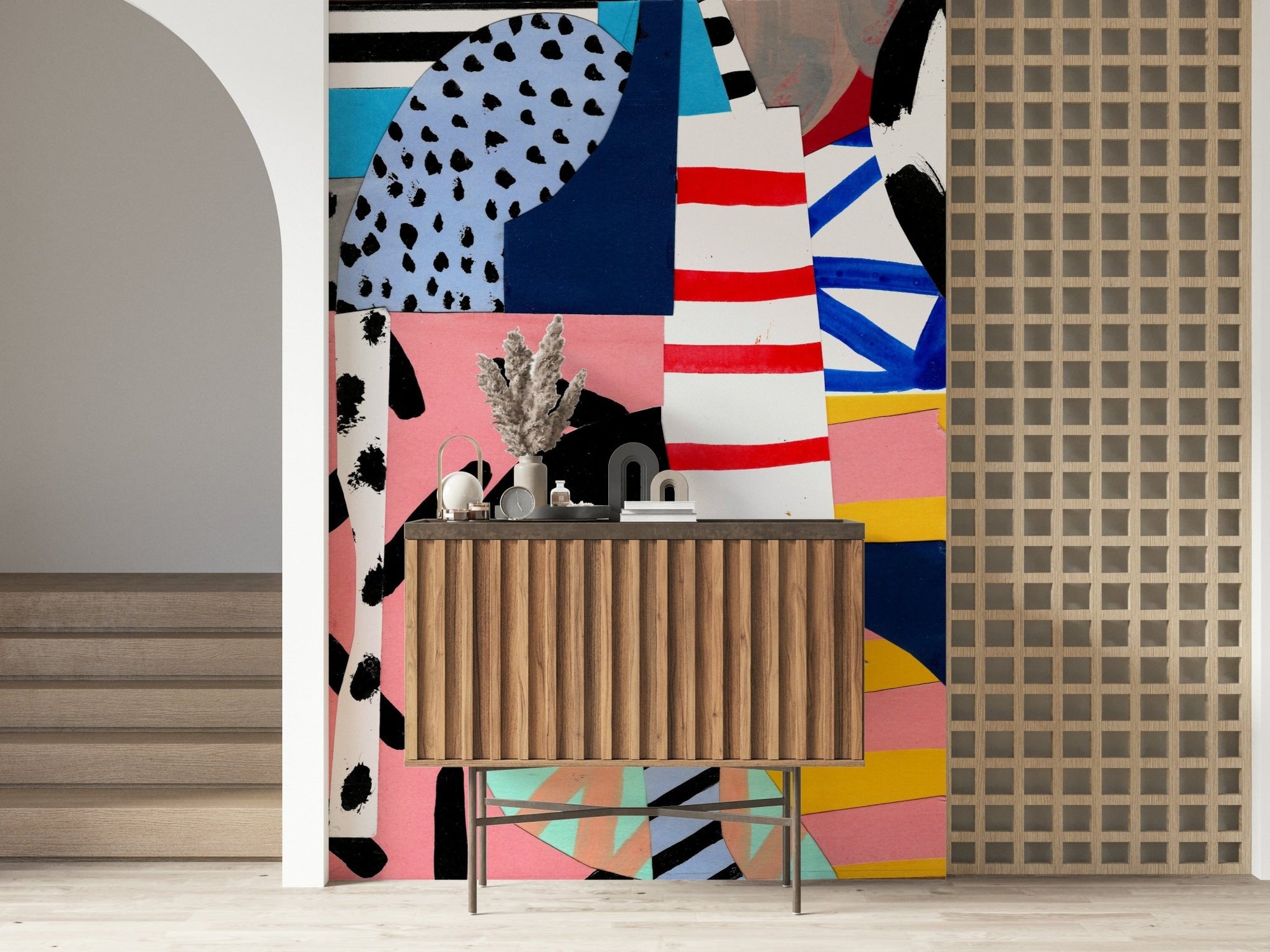 A beautiful abstract collage wallpaper mural with fragmented shapes., GD5388