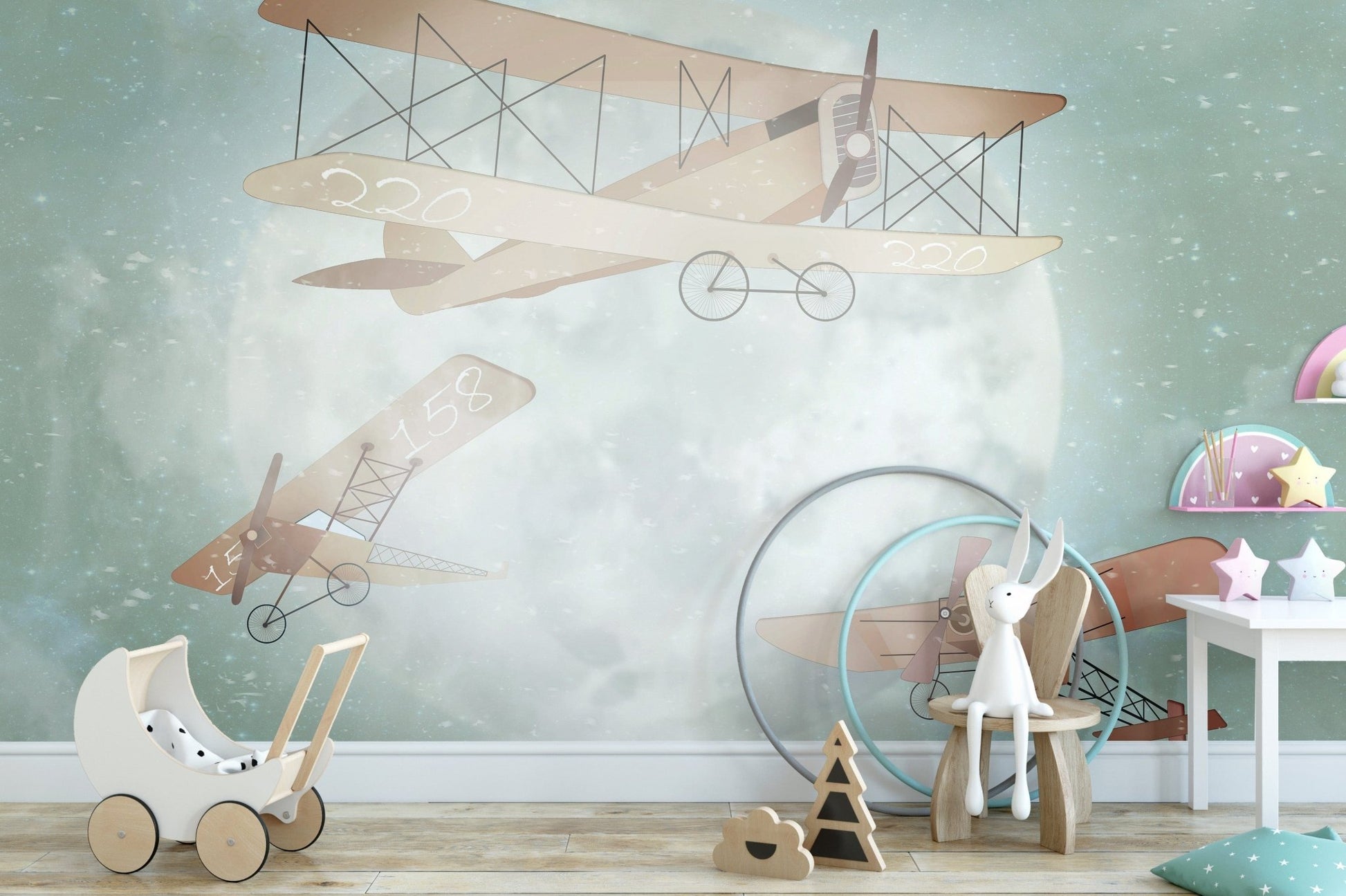 Cute animal aviators flying vintage planes wallpaper