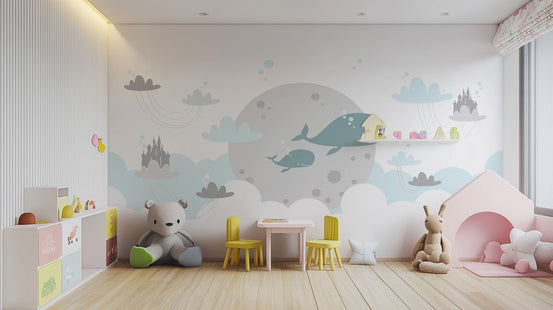 Cute Baby Room Cartoon Fish Wallpaper Mural design Kids-03
