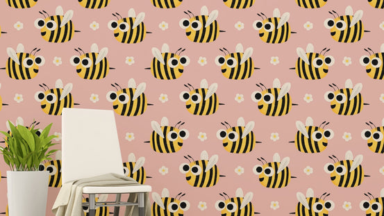 Adorable bee mural on pink background, SUSCT88