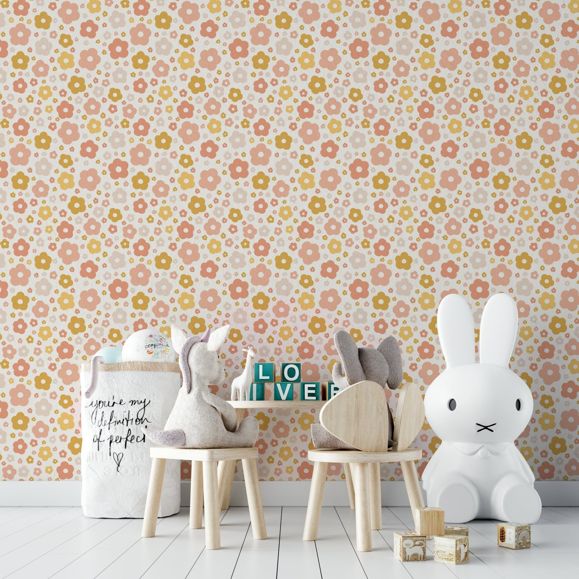 Bohemian daisy wallpaper in earthy tones

