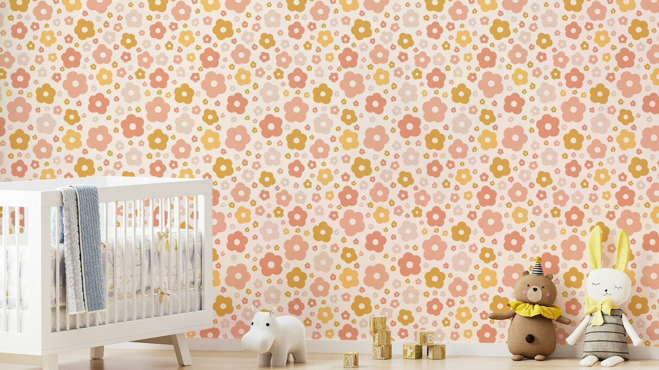 Cute floral wall design in warm colors

