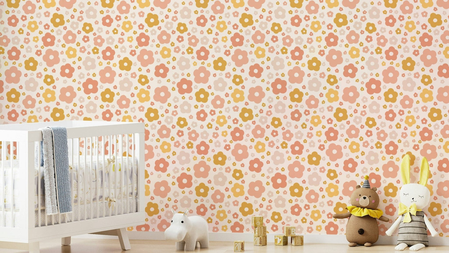 Cute floral wall design in warm colors

