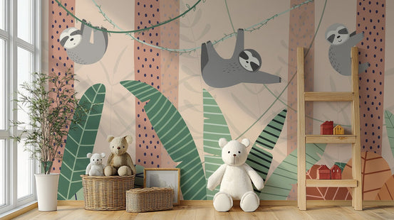 Adorable cartoon sloth wall mural design C178