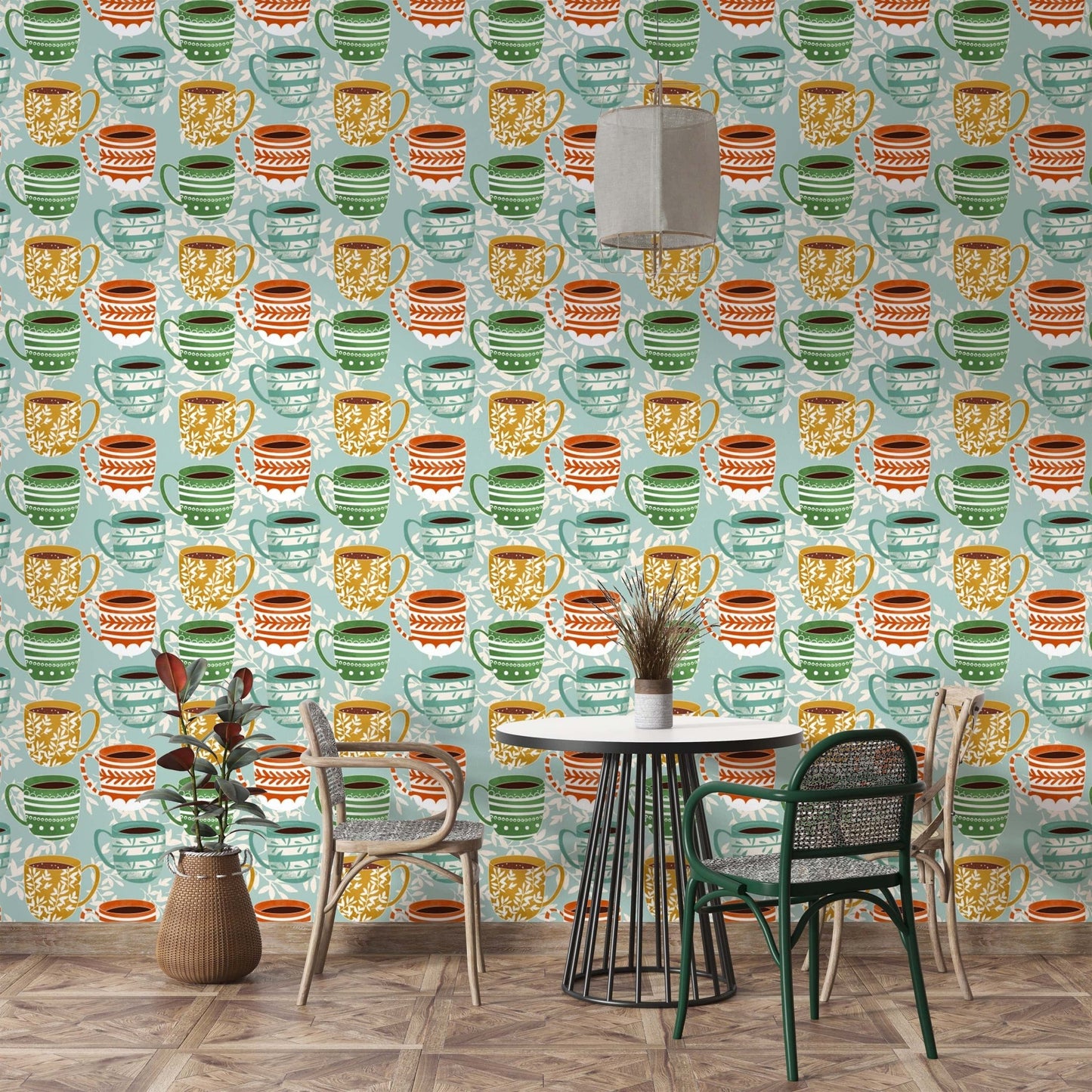 Artistic mug print blue wallpaper design, SUSCT72