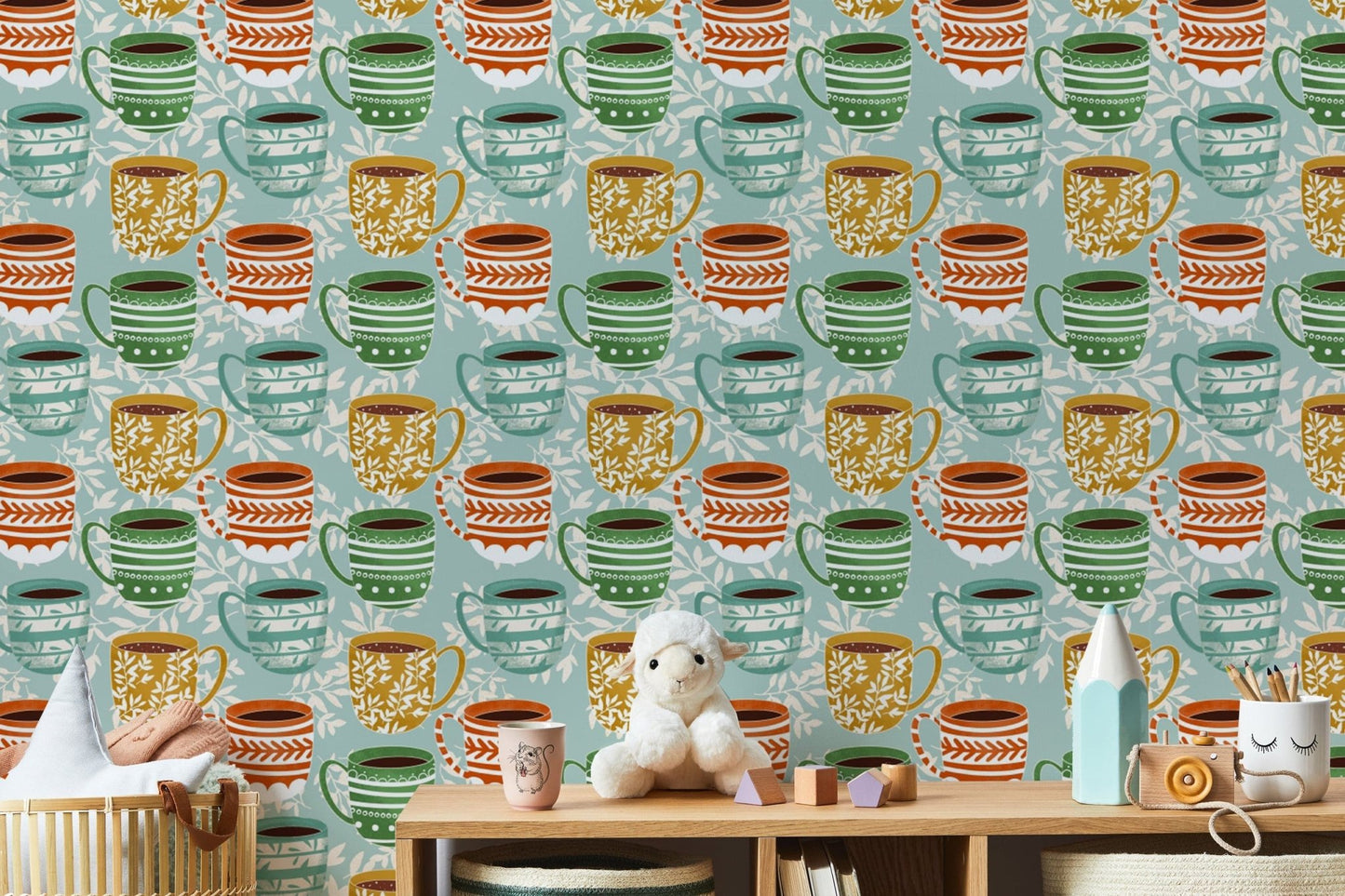 Playful coffee mug wall decor wallpaper, SUSCT72
