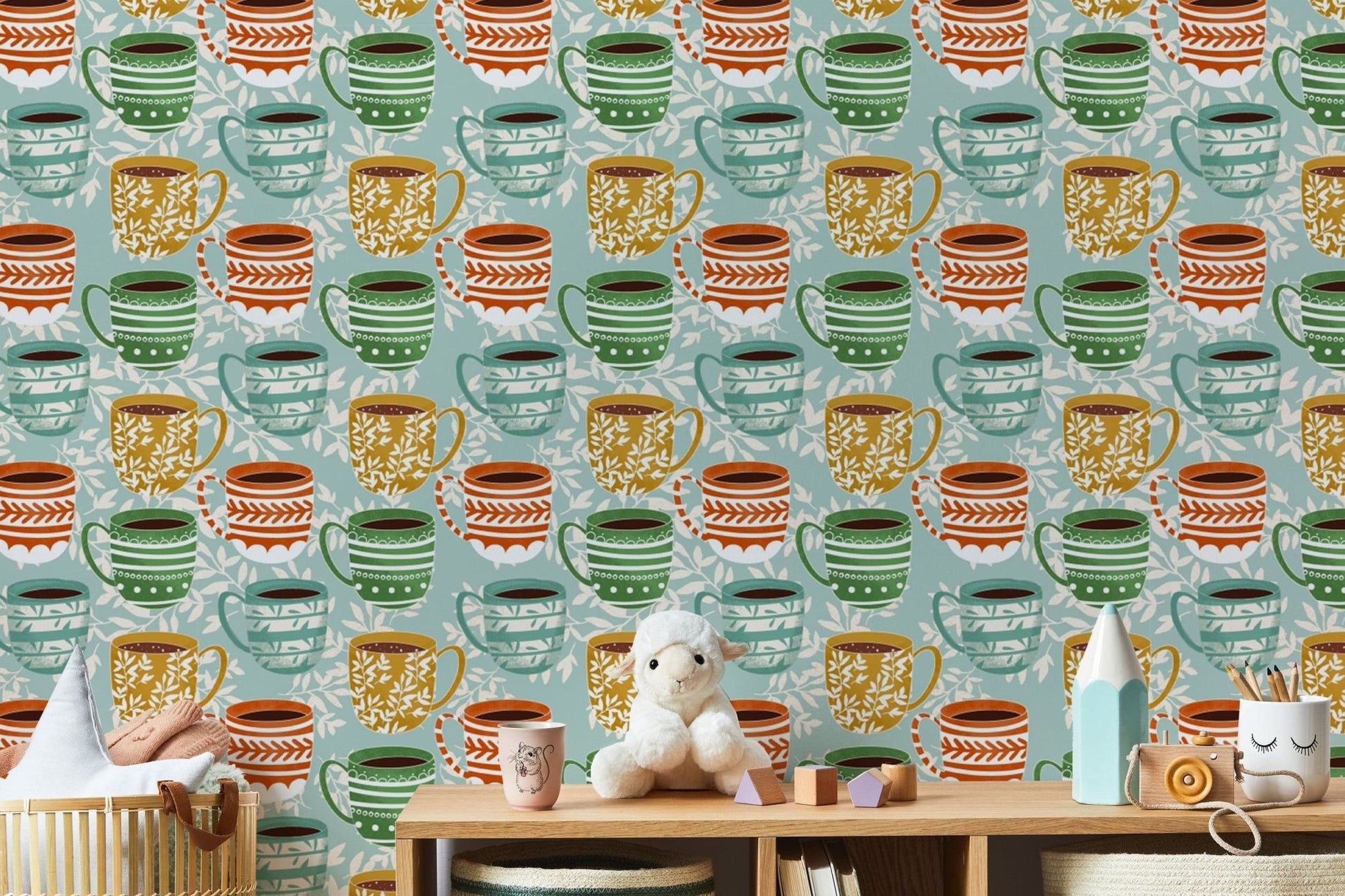 Playful coffee mug wall decor wallpaper, SUSCT72