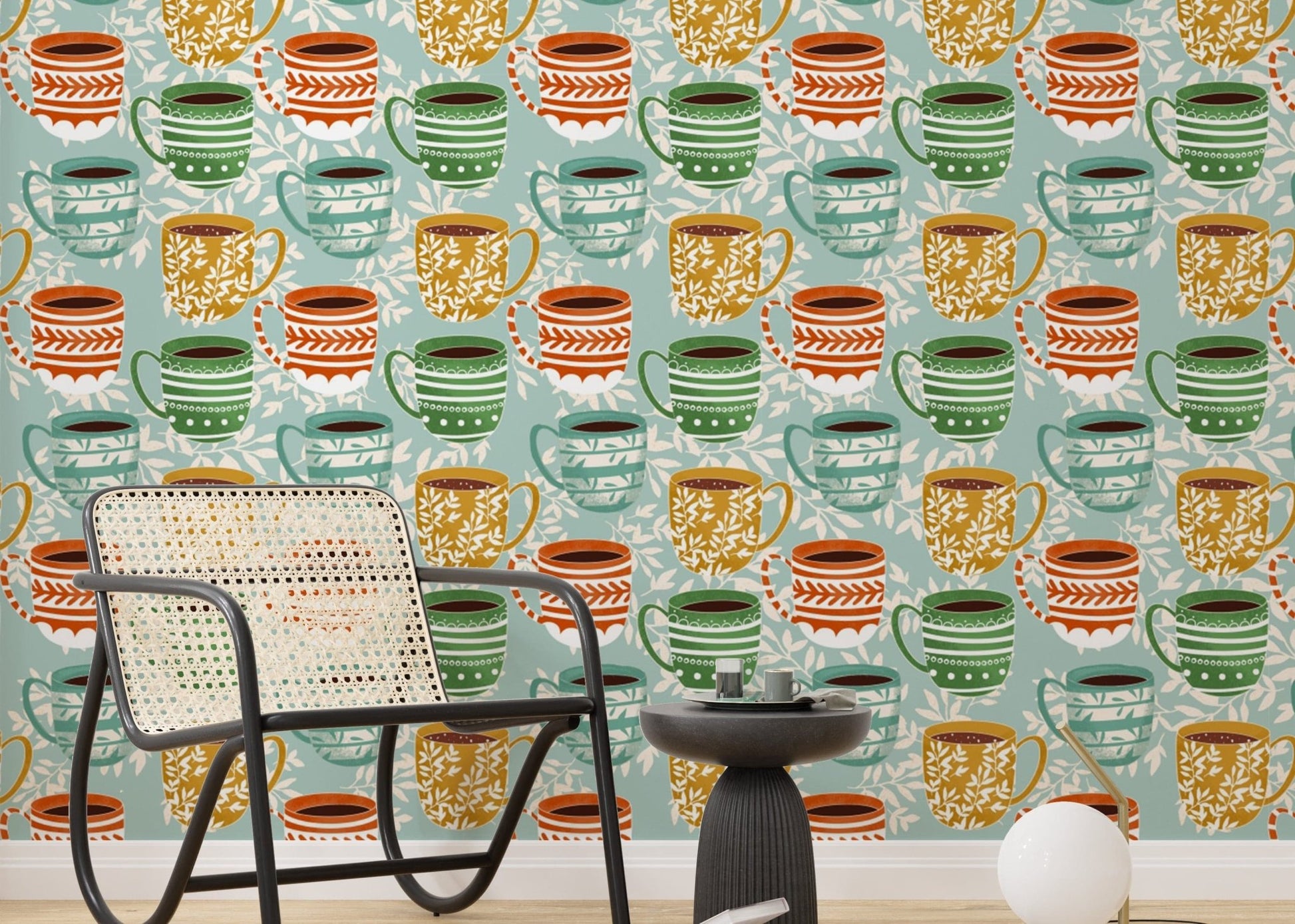 Whimsical coffee mug wallpaper for living space, SUSCT72