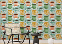 Whimsical coffee mug wallpaper for living space, SUSCT72