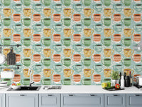 Cute coffee mug-themed blue wallpaper design, SUSCT72