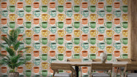 Artistic mug pattern mural for modern spaces
