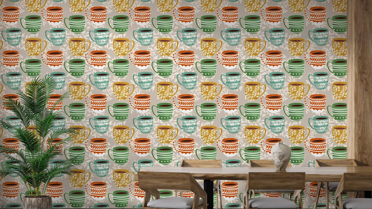 Artistic mug pattern mural for modern spaces, SUSCT73