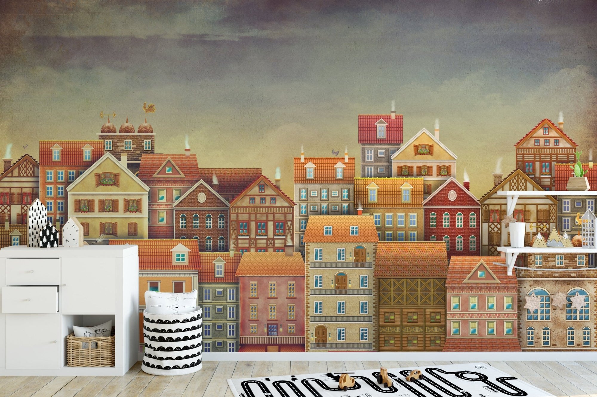Charming dark houses wallpaper mural A138