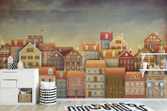Charming dark houses wallpaper mural