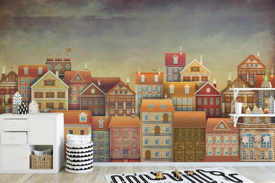 Charming dark houses wallpaper mural A138