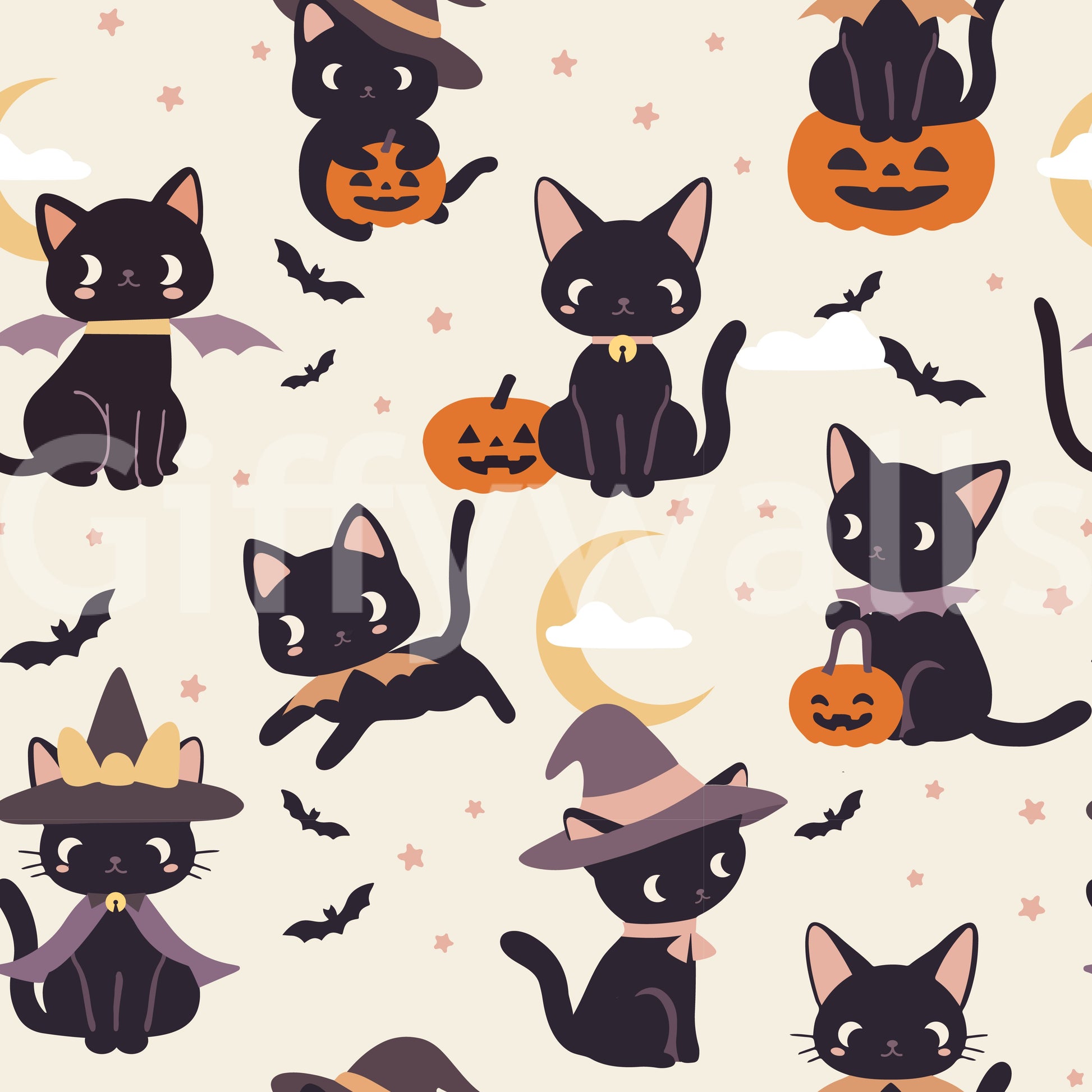 Witch cat Halloween wallpaper for walls
