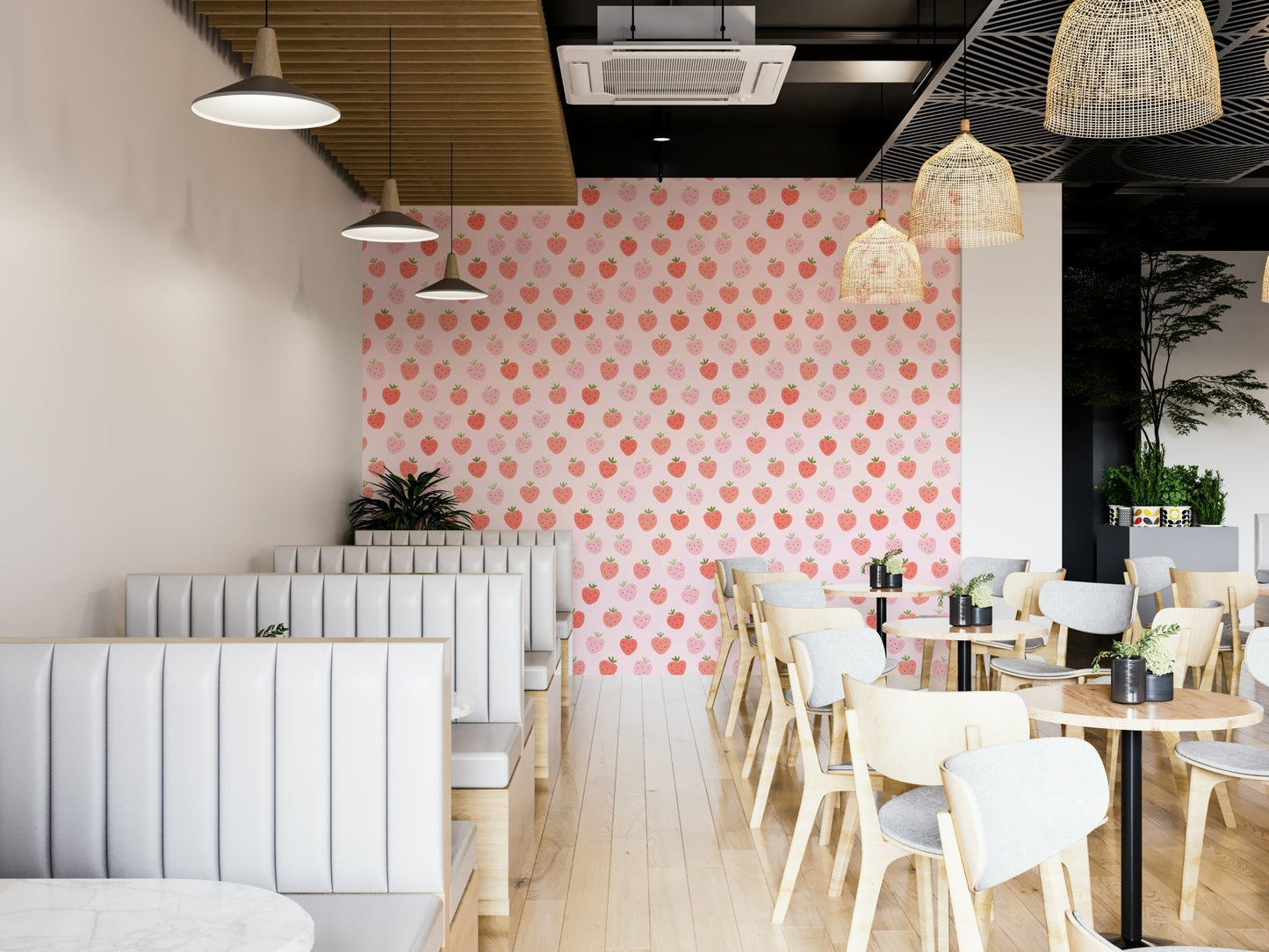 Mural wallpaper with kawaii-style fruit design


