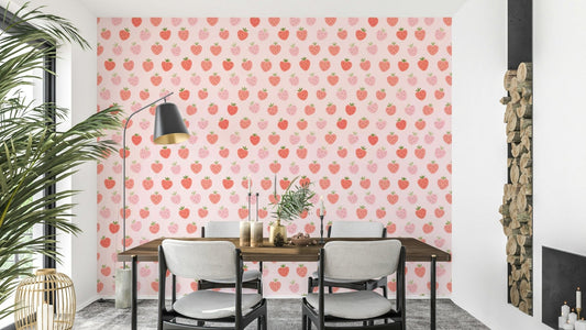 Kawaii strawberry wallpaper with pink and red fruits

