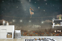 Charming wallpaper of colorful houses under a starlit sky. A809