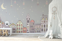 Adorable pastel house wallpaper with a dreamy night theme A792