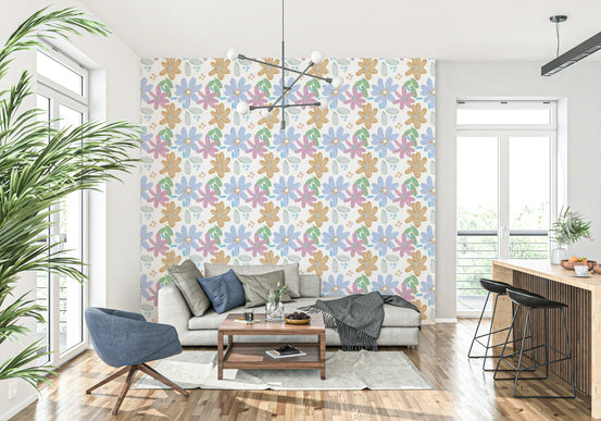 A beautiful cute impasto oil painted floral pattern wallpaper mural., GD5976