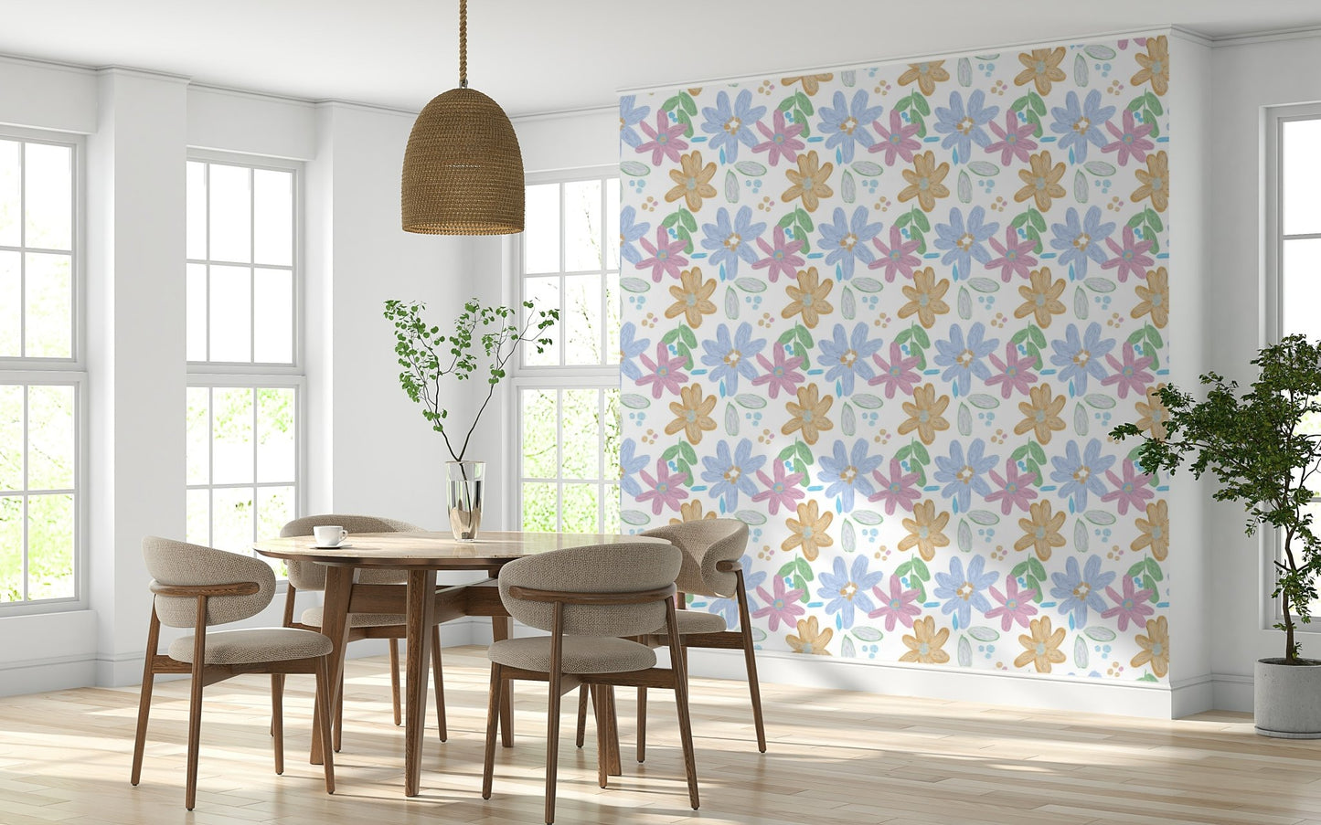 A classic soft floral wallpaper for walls.