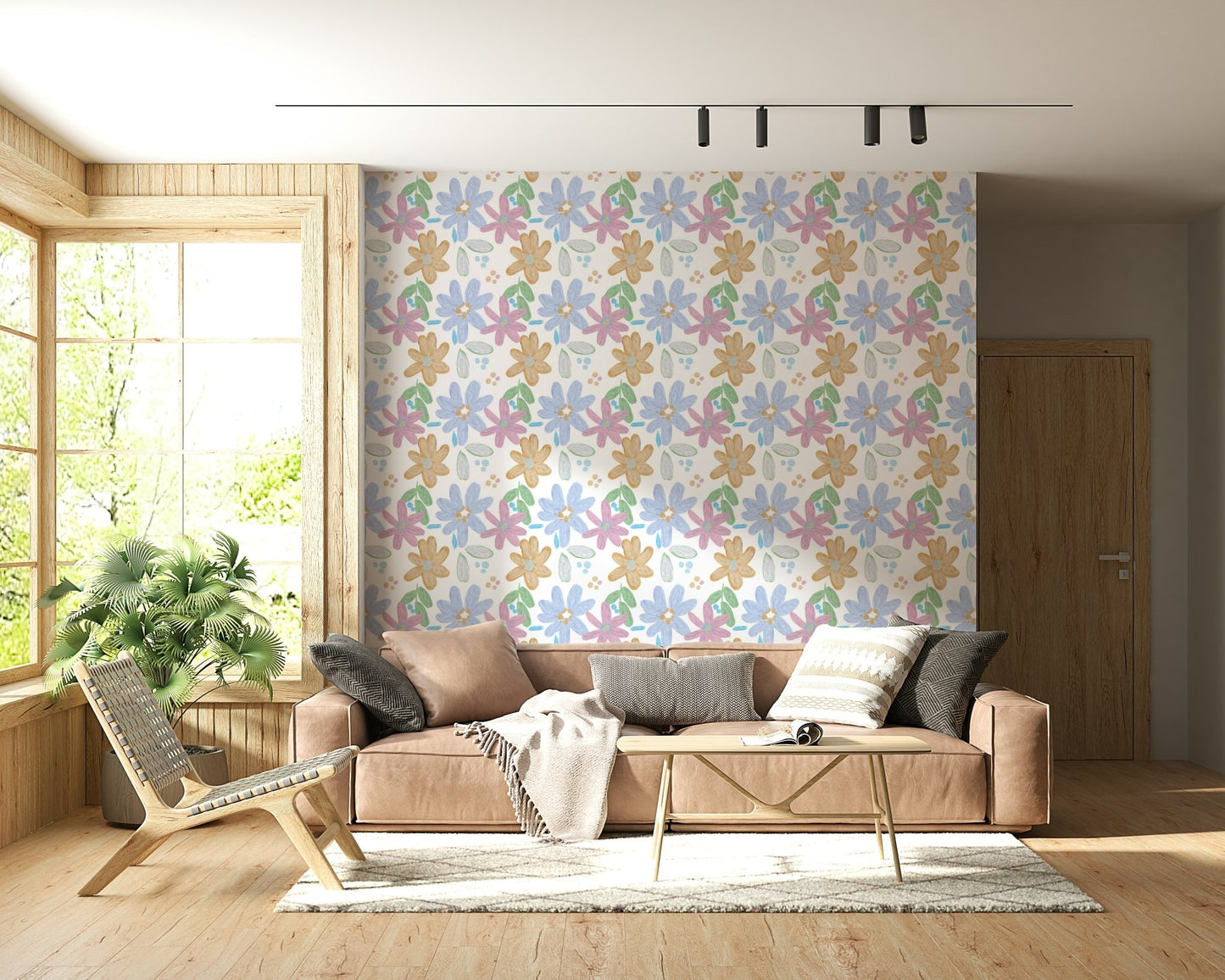 A serene subtle flower wall mural with visible paint texture.