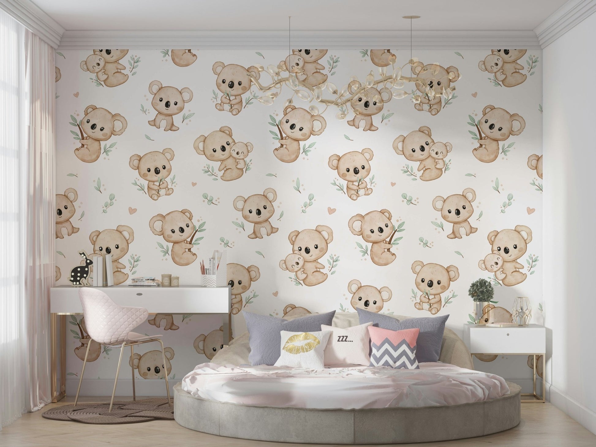 Playful koala pattern on white wallpaper GD064

