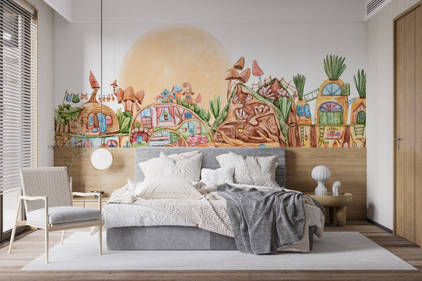 Kids’ town-themed wallpaper with playful vibes A206
