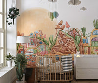 Whimsical town-themed mural for children A206
