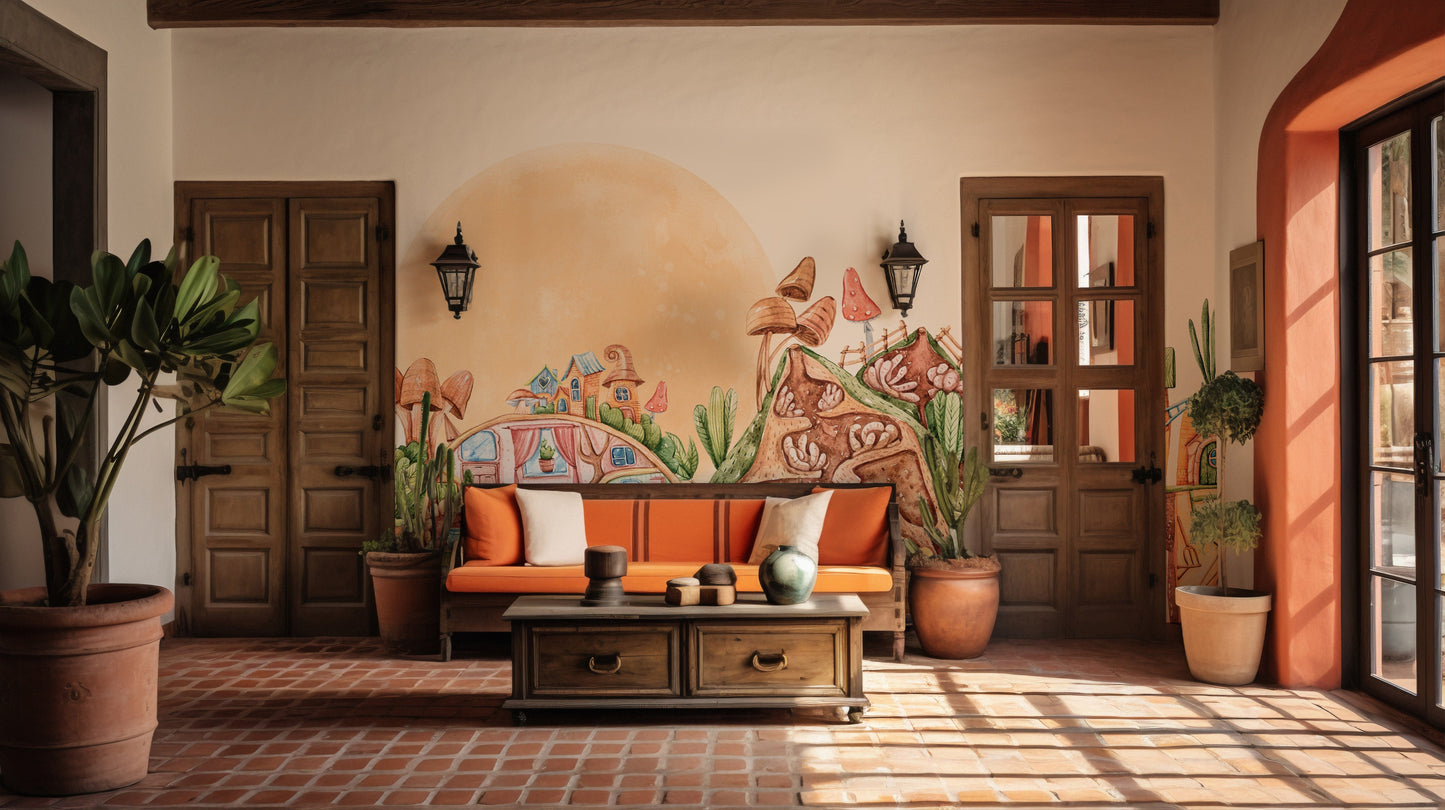 Playful town wallpaper for kids’ rooms
