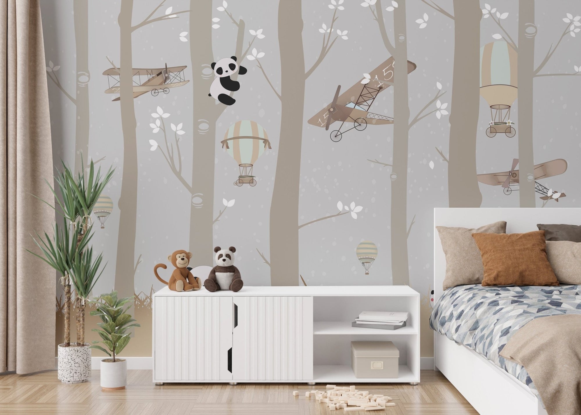 Playful pandas in lush forest A902
