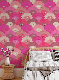 Charming pink flower faces wallpaper for kids' rooms or nurseries. RNM24
