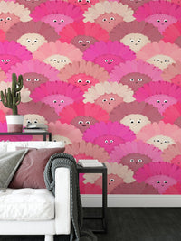 Stylish pink flower faces wallpaper for fun and creative decor. RNM24
