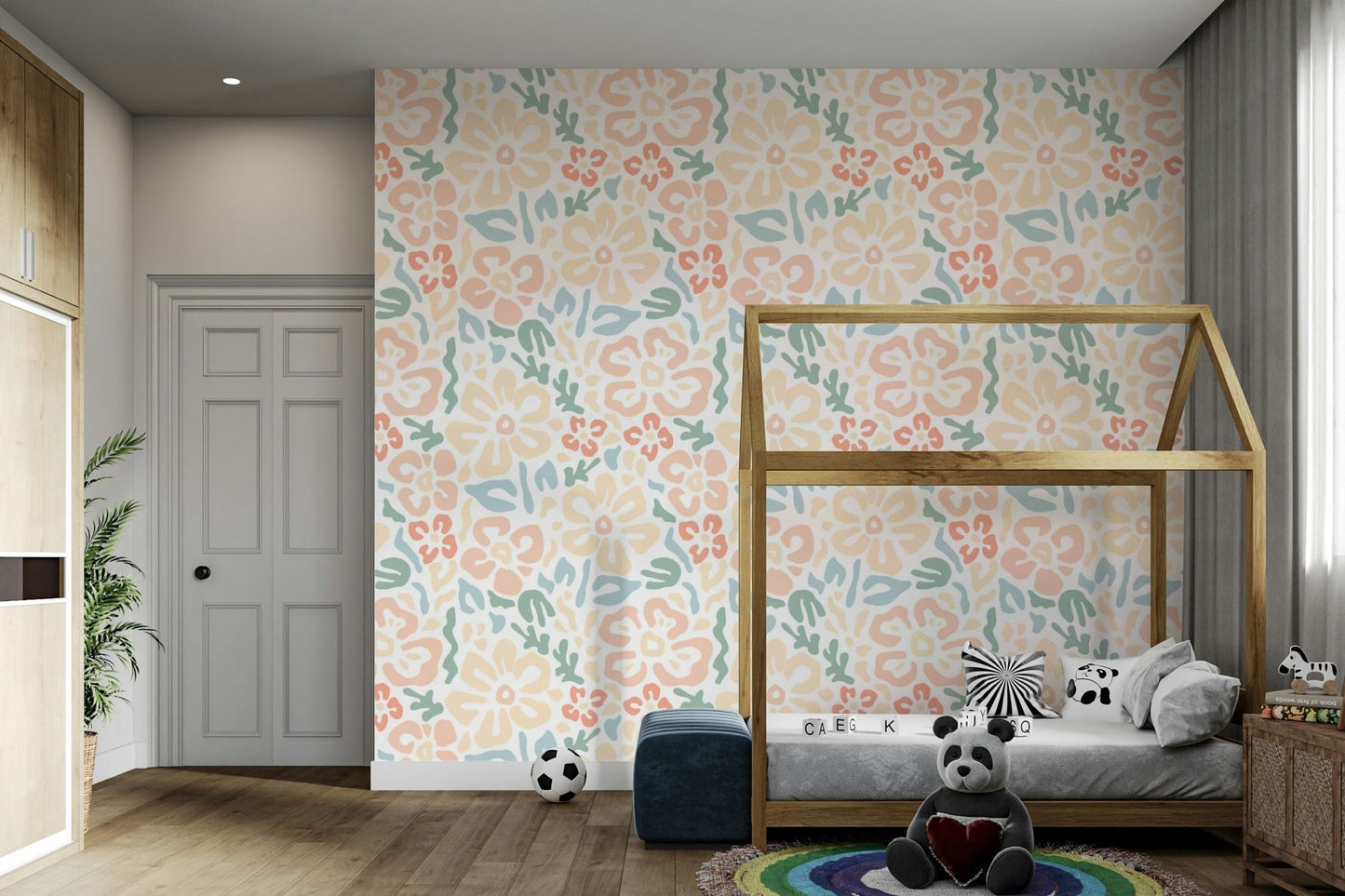 Wallpaper with a unique, artistic floral design

