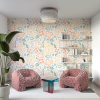An interior with a fun and bright accent wall

