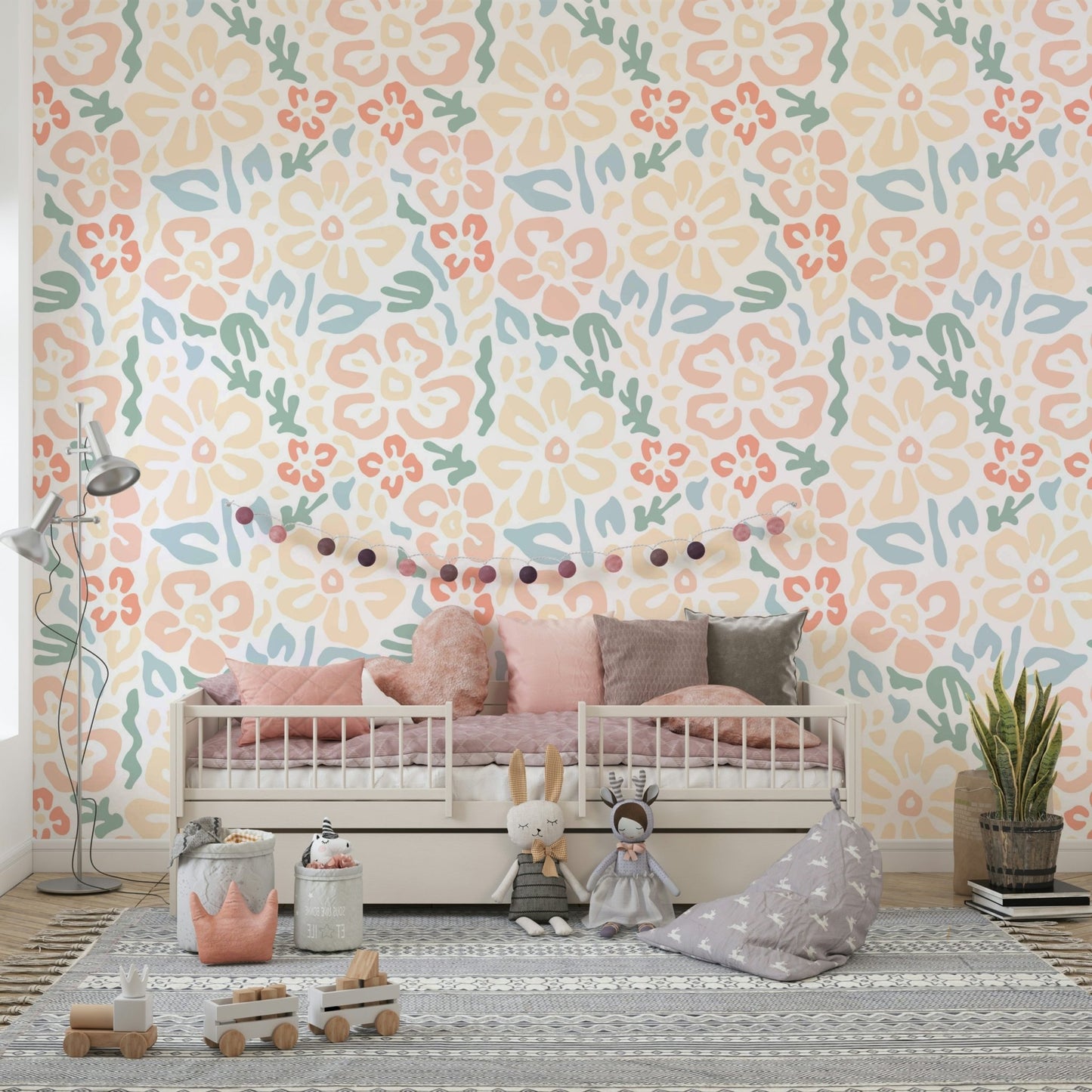 Cute Summer Flowers Wallpaper on a living room wall


