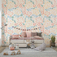 Cute Summer Flowers Wallpaper on a living room wall

